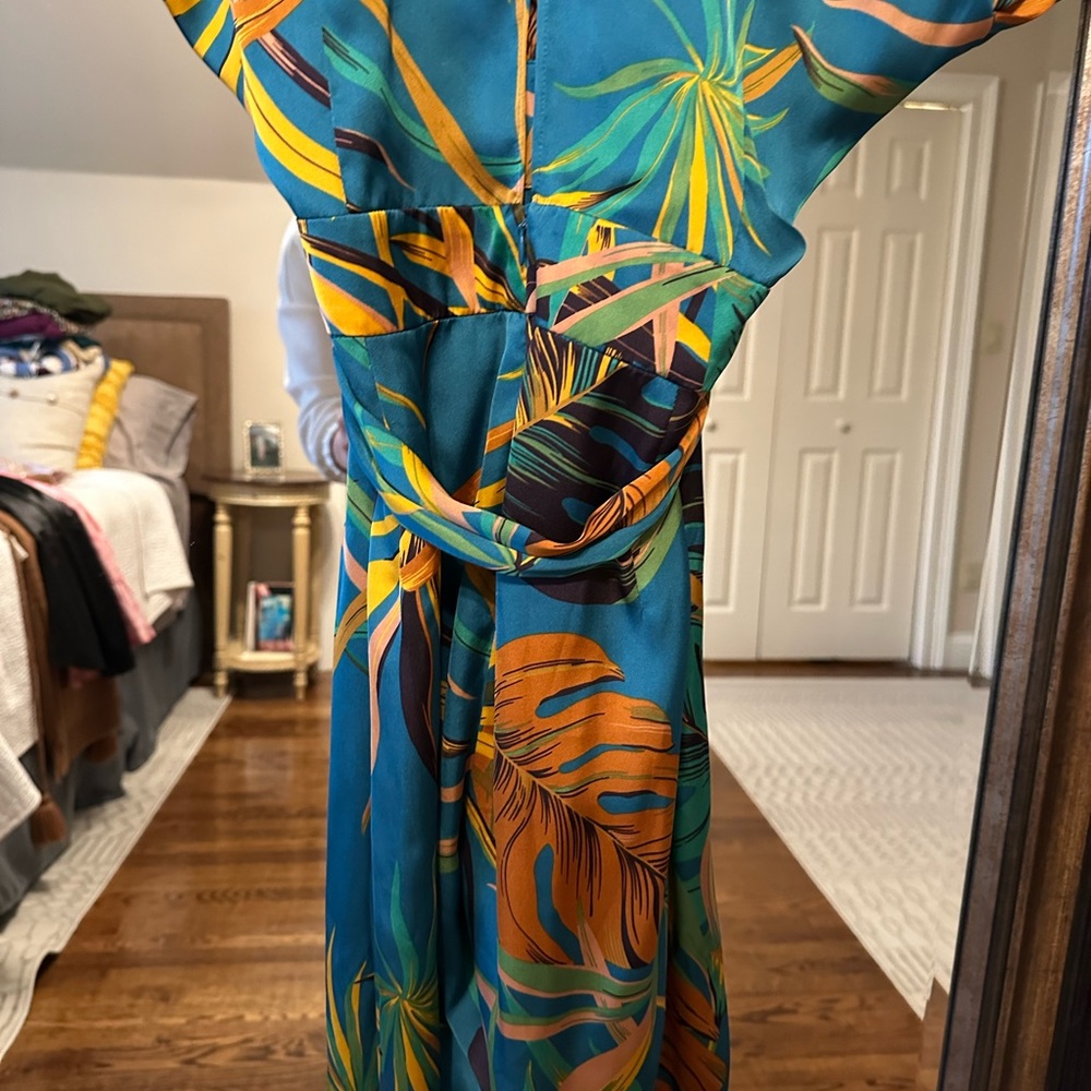 ZARA BASIC Tropical Wrap Jumpsuit – Teal/Orange – Size M